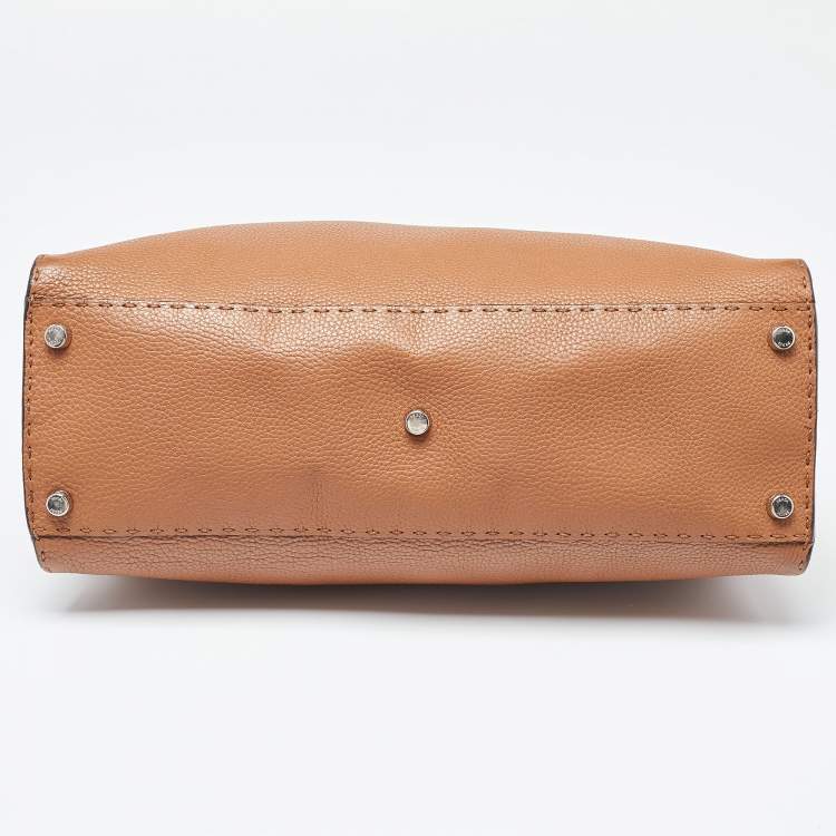 Pre Owned Fendi Brown Leather Large Peekaboo Top Handle Bag