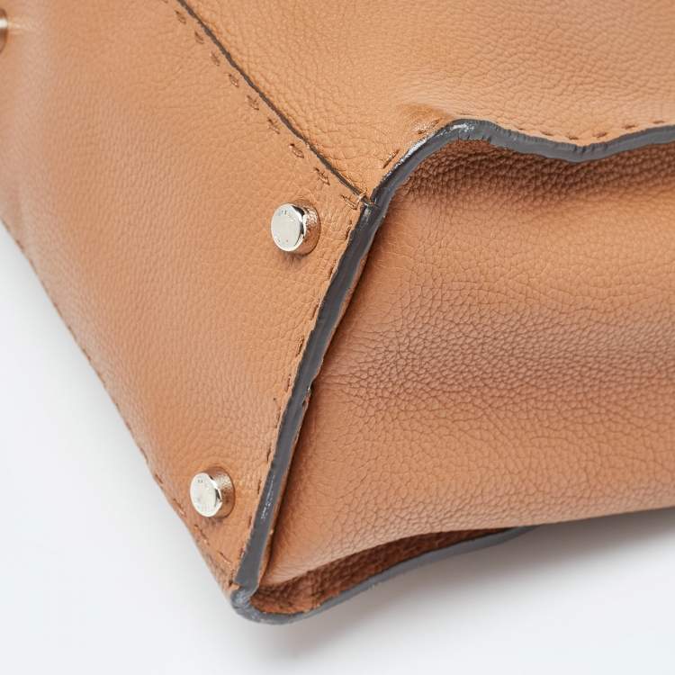 Pre Owned Fendi Brown Leather Large Peekaboo Top Handle Bag