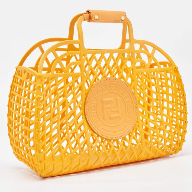 Pre Owned Fendi Orange Plastic Medium Basket Tote