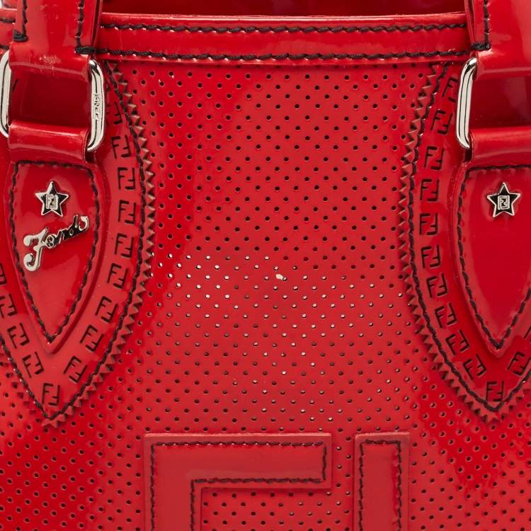 Pre Owned Fendi Red Perforated Patent Leather De Jour Tote