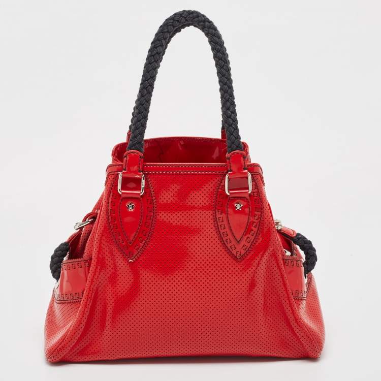 Pre Owned Fendi Red Perforated Patent Leather De Jour Tote