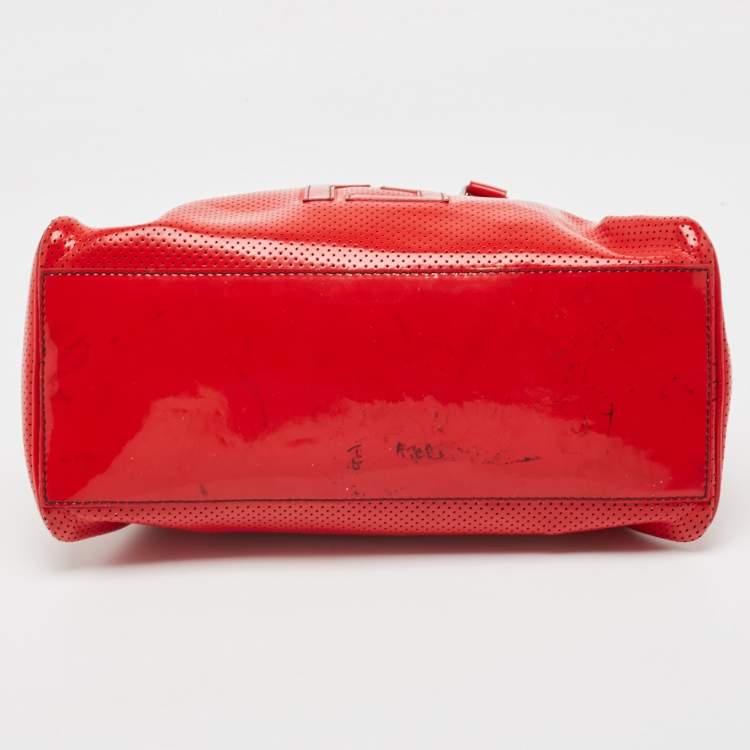 Pre Owned Fendi Red Perforated Patent Leather De Jour Tote
