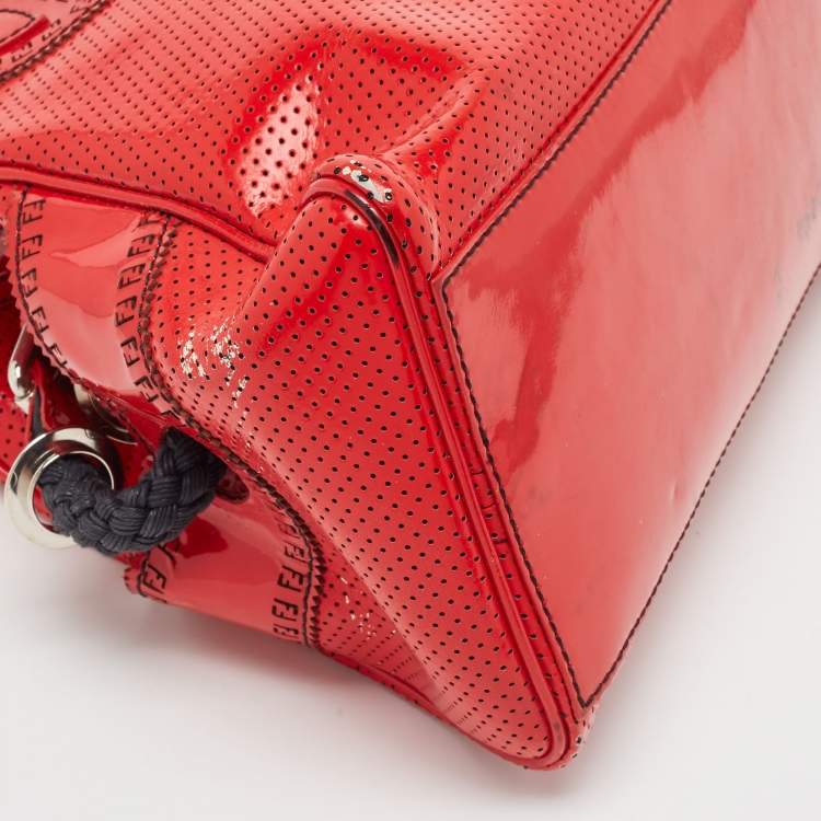 Pre Owned Fendi Red Perforated Patent Leather De Jour Tote