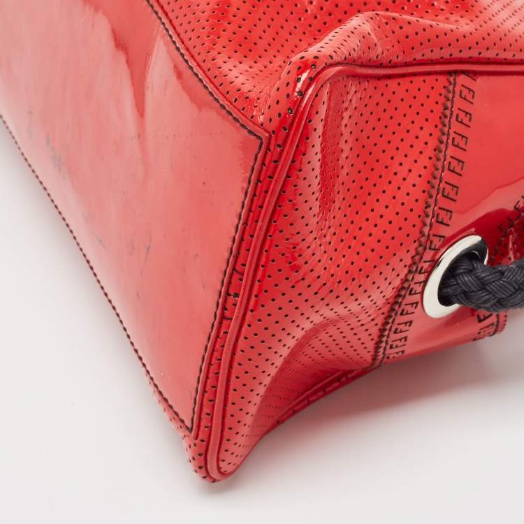 Pre Owned Fendi Red Perforated Patent Leather De Jour Tote
