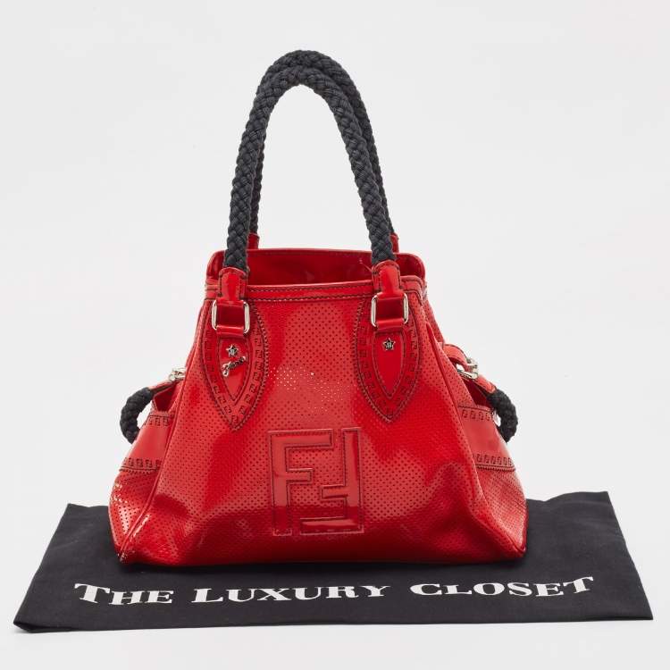 Pre Owned Fendi Red Perforated Patent Leather De Jour Tote