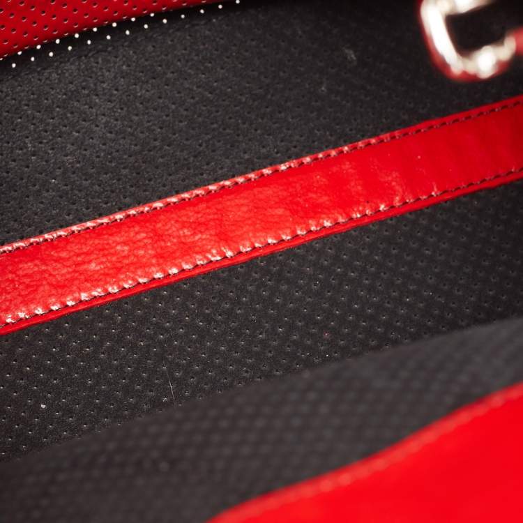 Pre Owned Fendi Red Perforated Patent Leather De Jour Tote