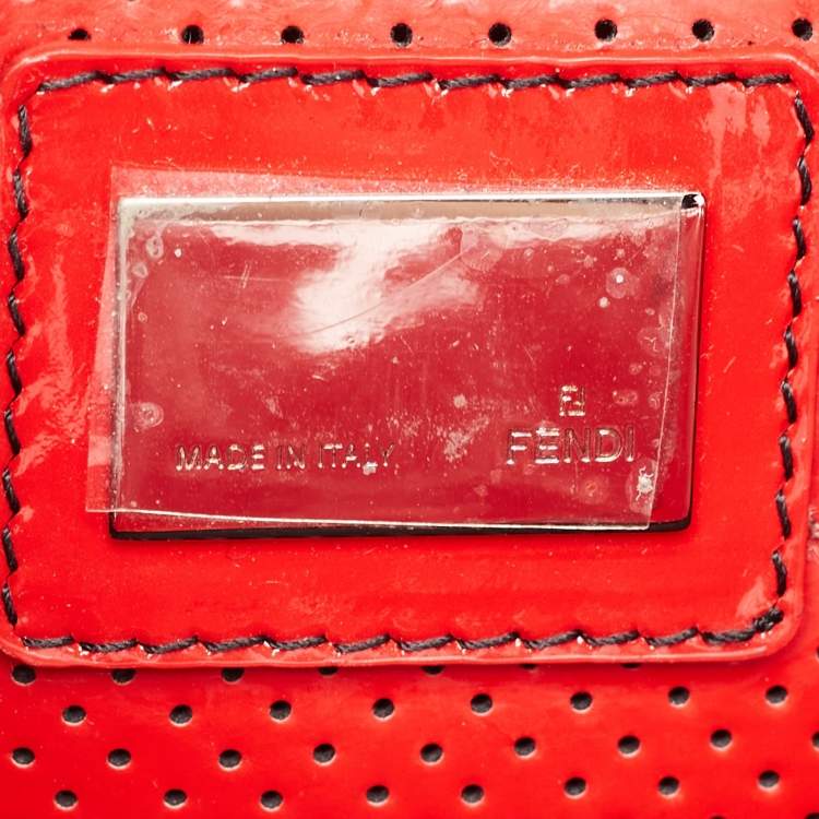 Pre Owned Fendi Red Perforated Patent Leather De Jour Tote
