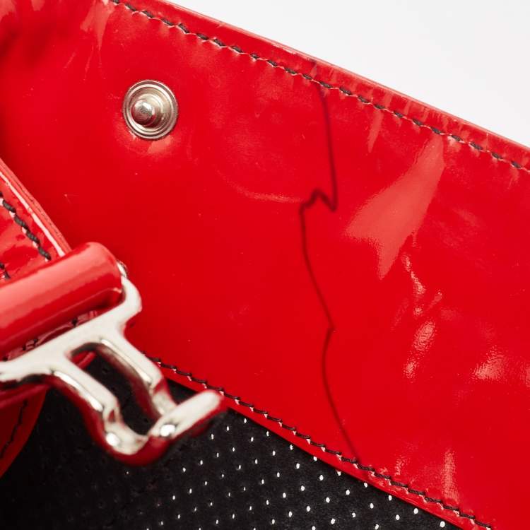 Pre Owned Fendi Red Perforated Patent Leather De Jour Tote