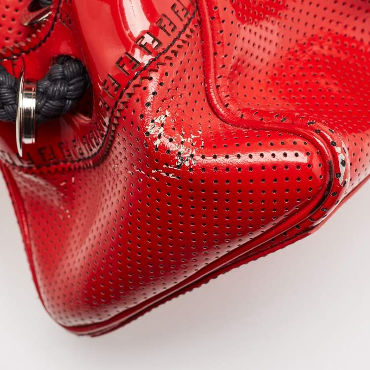 Pre Owned Fendi Red Perforated Patent Leather De Jour Tote