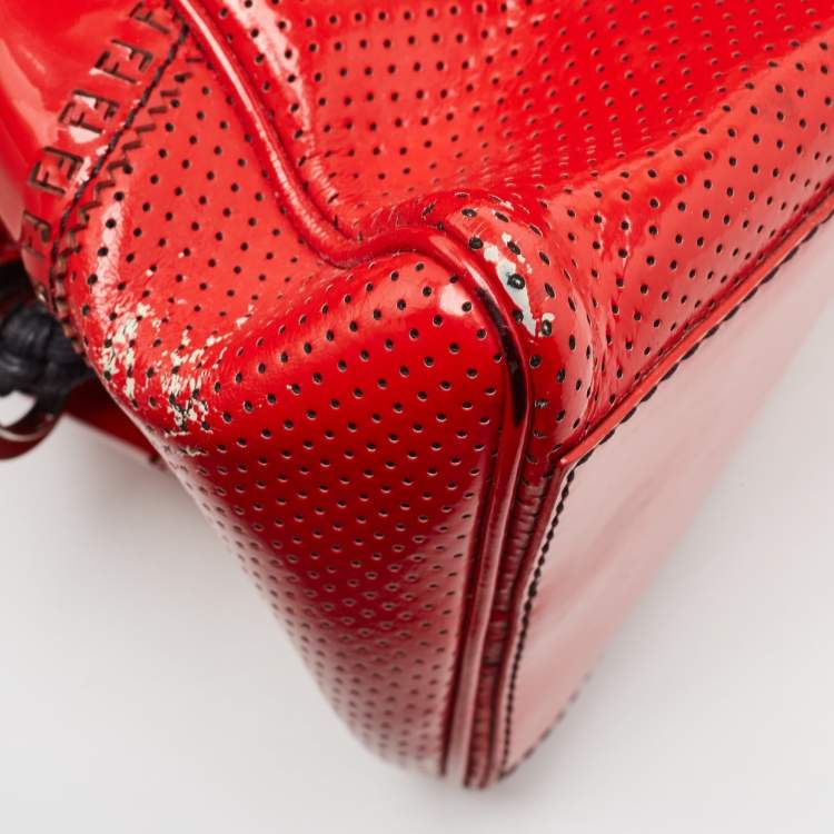 Pre Owned Fendi Red Perforated Patent Leather De Jour Tote