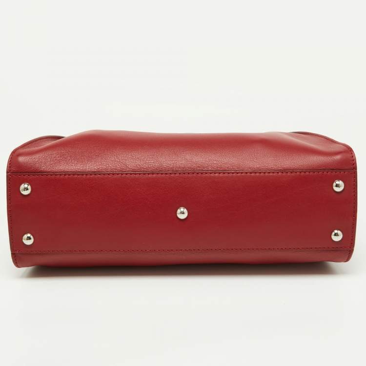 Pre Owned Fendi Red Leather Regular PeekabooTop Handle Bag