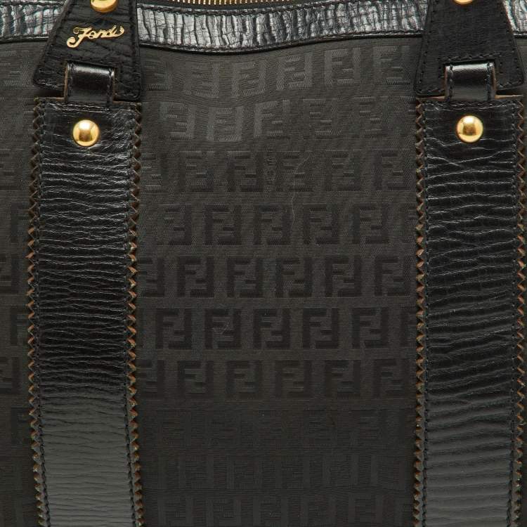 Pre Owned Fendi Black Zuchino Fabric and Leather Top Zip Tote