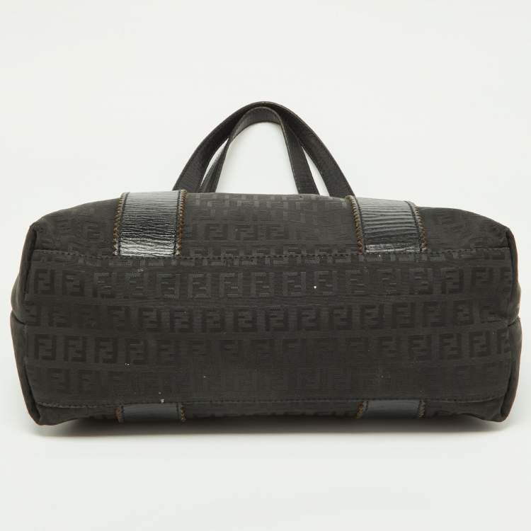 Pre Owned Fendi Black Zuchino Fabric and Leather Top Zip Tote