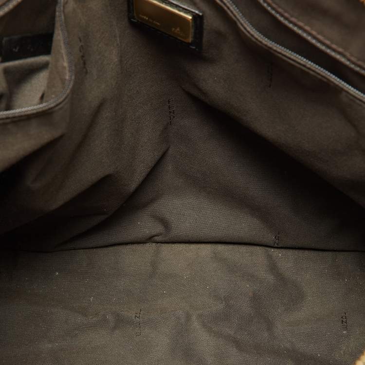 Pre Owned Fendi Black Zuchino Fabric and Leather Top Zip Tote