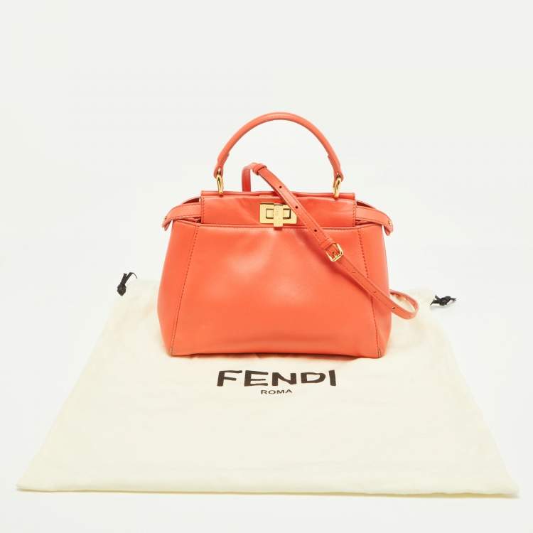 Pre Owned Fendi Orange Leather Mini Peekaboo Top Handle Bag