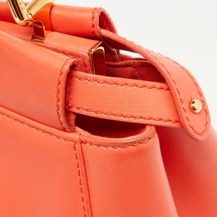 Pre Owned Fendi Orange Leather Mini Peekaboo Top Handle Bag