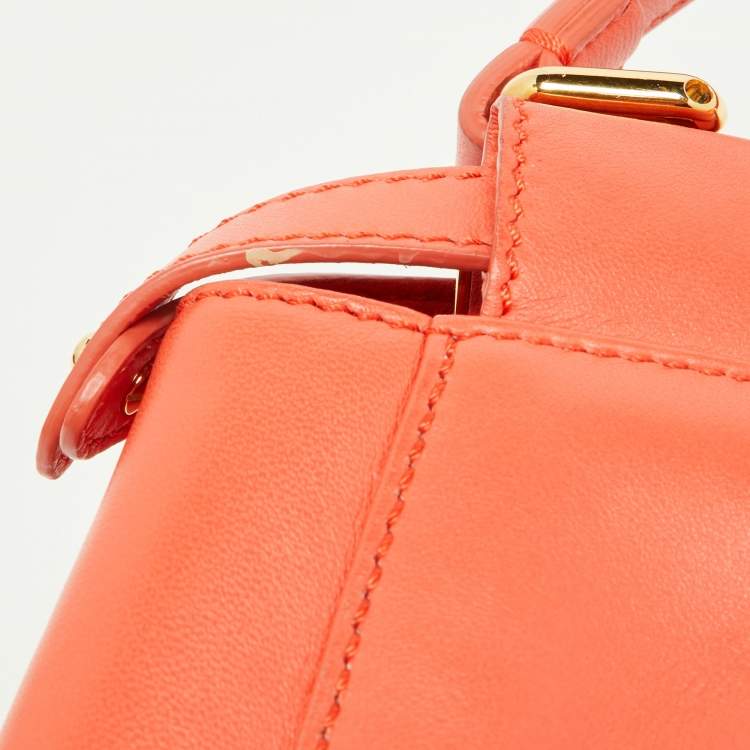 Pre Owned Fendi Orange Leather Mini Peekaboo Top Handle Bag