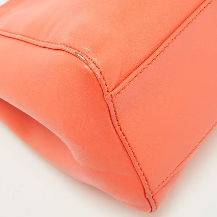 Pre Owned Fendi Orange Leather Mini Peekaboo Top Handle Bag