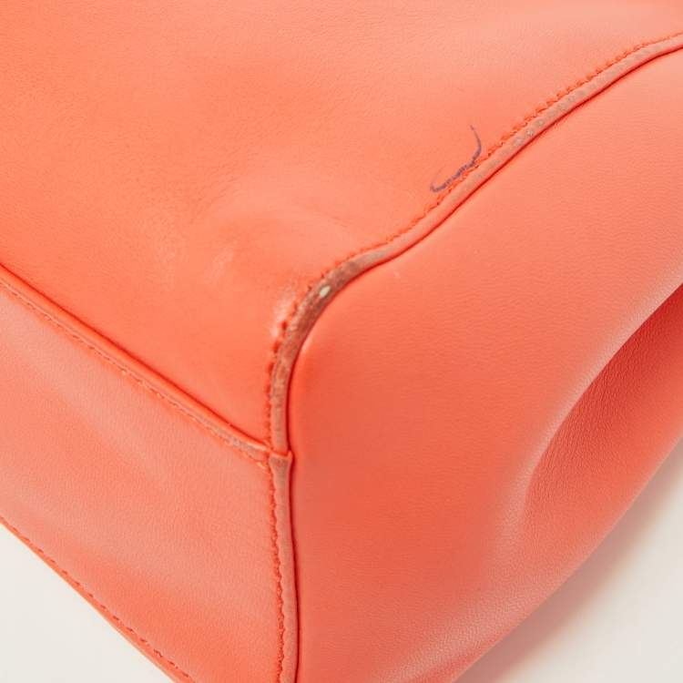 Pre Owned Fendi Orange Leather Mini Peekaboo Top Handle Bag
