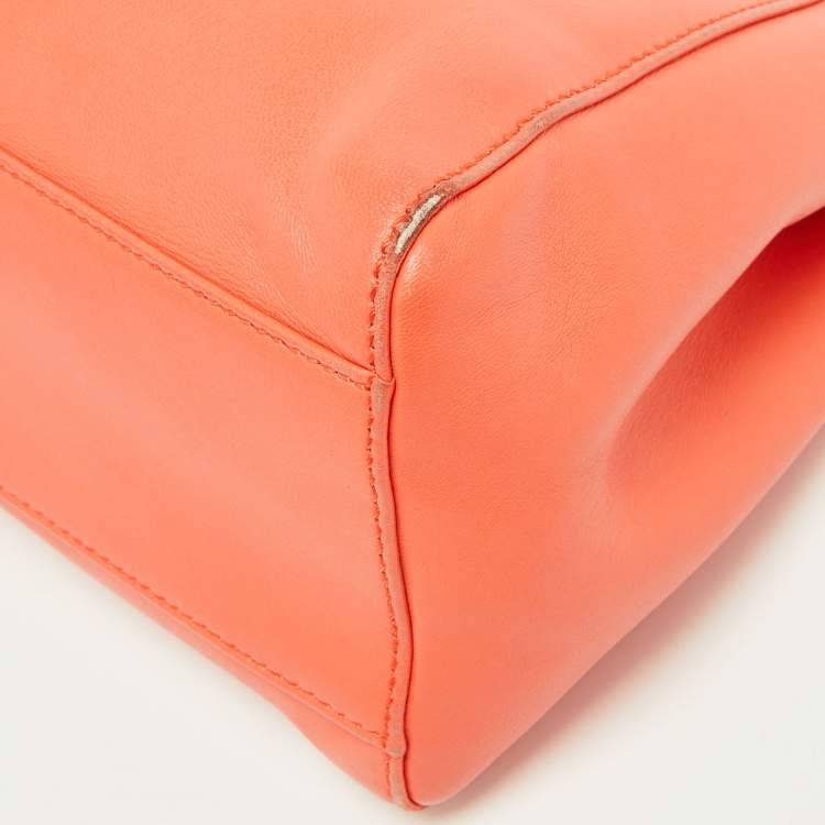 Pre Owned Fendi Orange Leather Mini Peekaboo Top Handle Bag