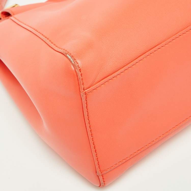 Pre Owned Fendi Orange Leather Mini Peekaboo Top Handle Bag