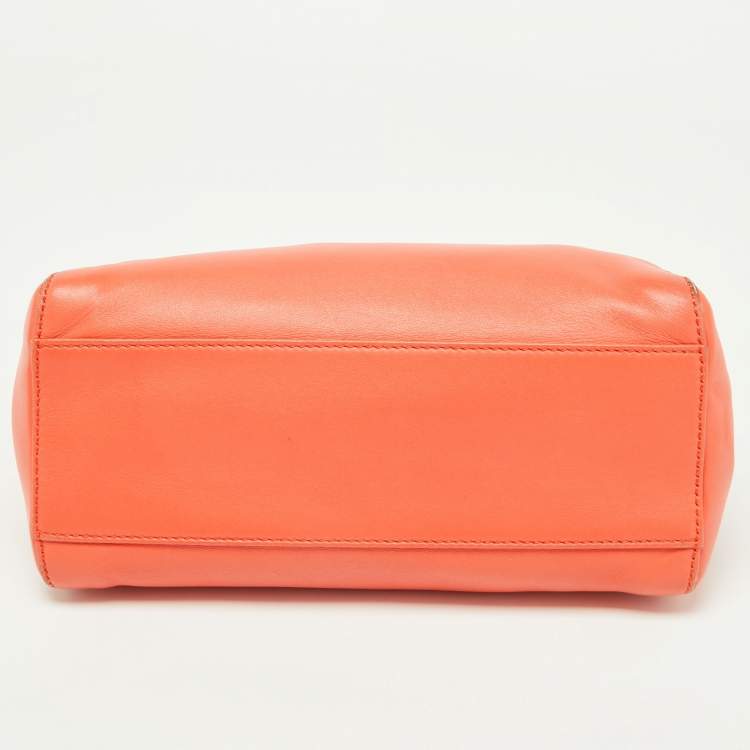 Pre Owned Fendi Orange Leather Mini Peekaboo Top Handle Bag