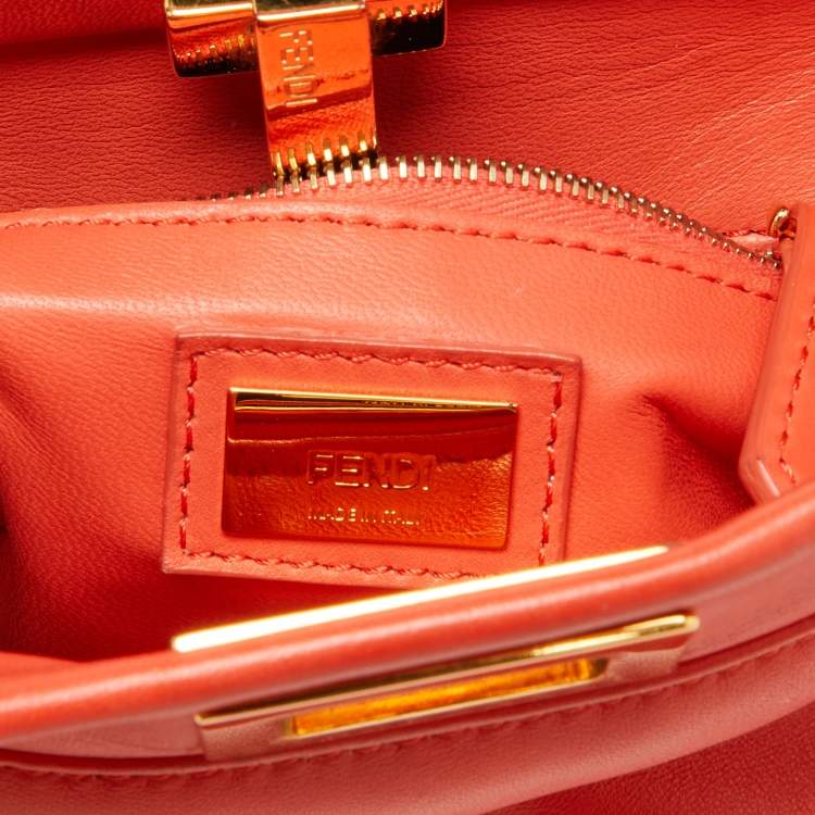 Pre Owned Fendi Orange Leather Mini Peekaboo Top Handle Bag