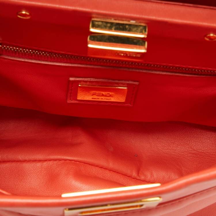 Pre Owned Fendi Orange Leather Mini Peekaboo Top Handle Bag