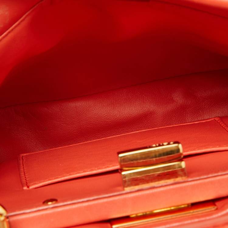 Pre Owned Fendi Orange Leather Mini Peekaboo Top Handle Bag