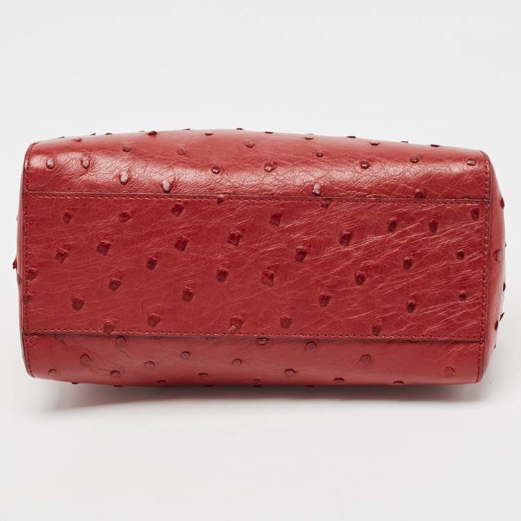مملوكة مسبقًا Fendi Red Ostrich Leather Mini Peekaboo Top Handle Bag