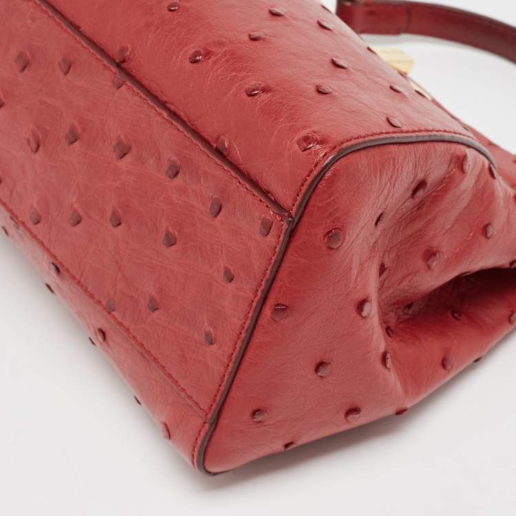 مملوكة مسبقًا Fendi Red Ostrich Leather Mini Peekaboo Top Handle Bag
