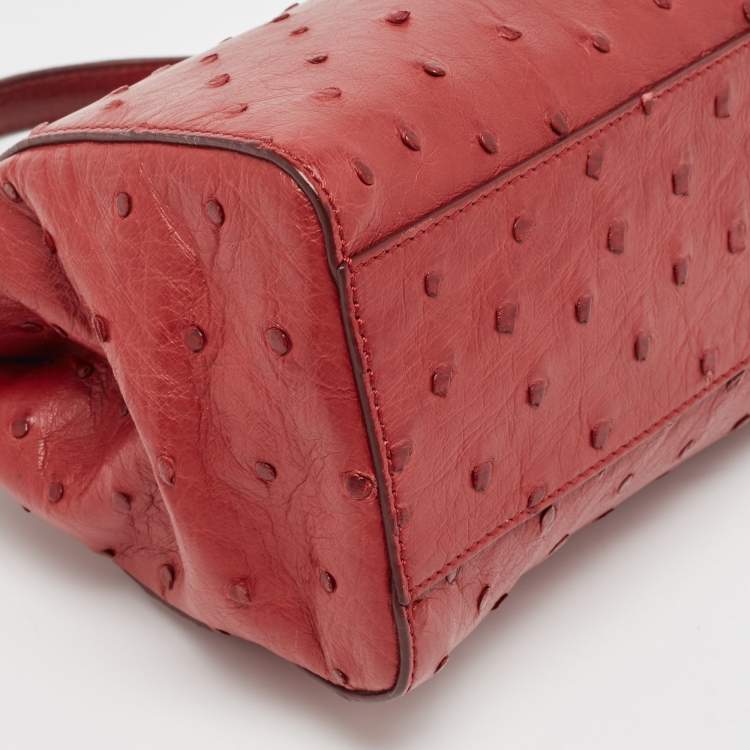 مملوكة مسبقًا Fendi Red Ostrich Leather Mini Peekaboo Top Handle Bag