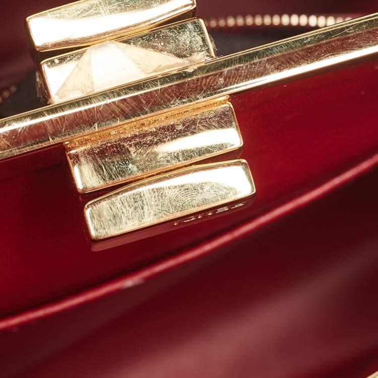 مملوكة مسبقًا Fendi Red Ostrich Leather Mini Peekaboo Top Handle Bag