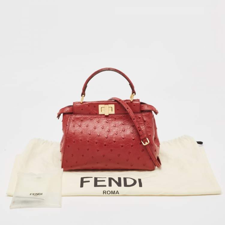 مملوكة مسبقًا Fendi Red Ostrich Leather Mini Peekaboo Top Handle Bag