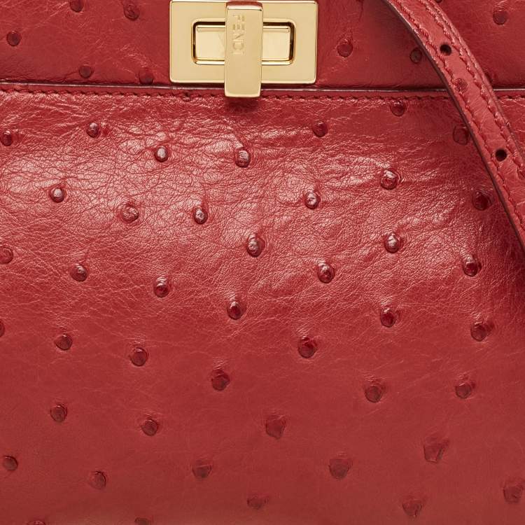 مملوكة مسبقًا Fendi Red Ostrich Leather Mini Peekaboo Top Handle Bag