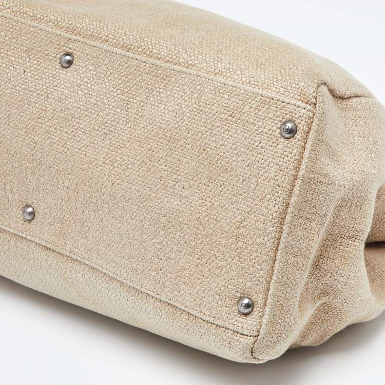 Pre Owned Fendi Cream Canvas and Leather Extra Large Peekaboo Top Handle Bag