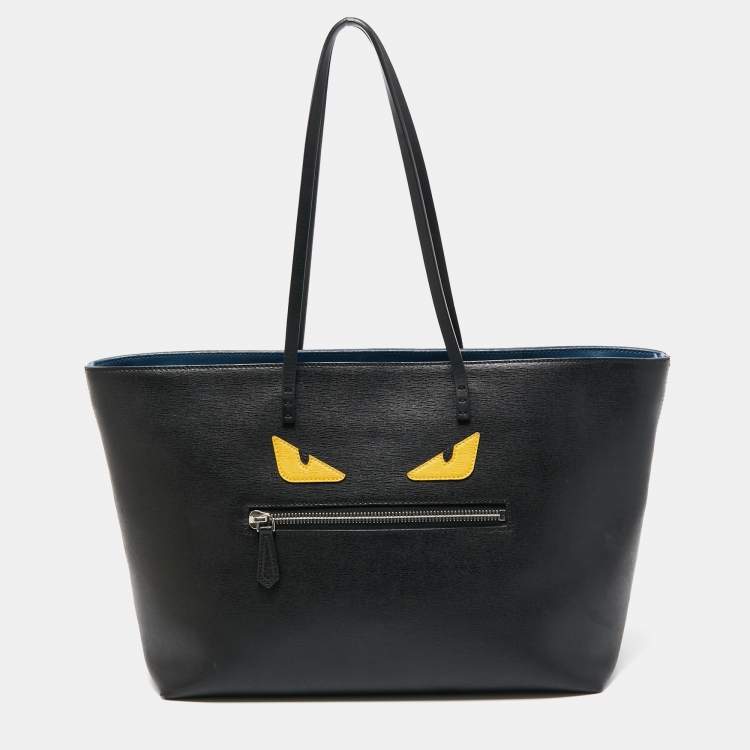 Pre Owned Fendi Black/Blue Leather Monster Roll Tote