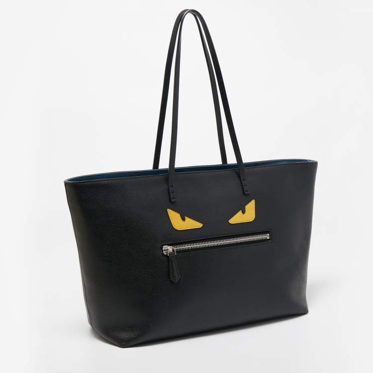 Pre Owned Fendi Black/Blue Leather Monster Roll Tote