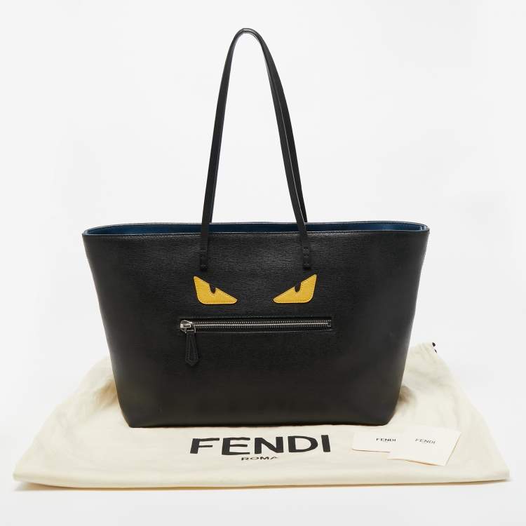 Pre Owned Fendi Black/Blue Leather Monster Roll Tote