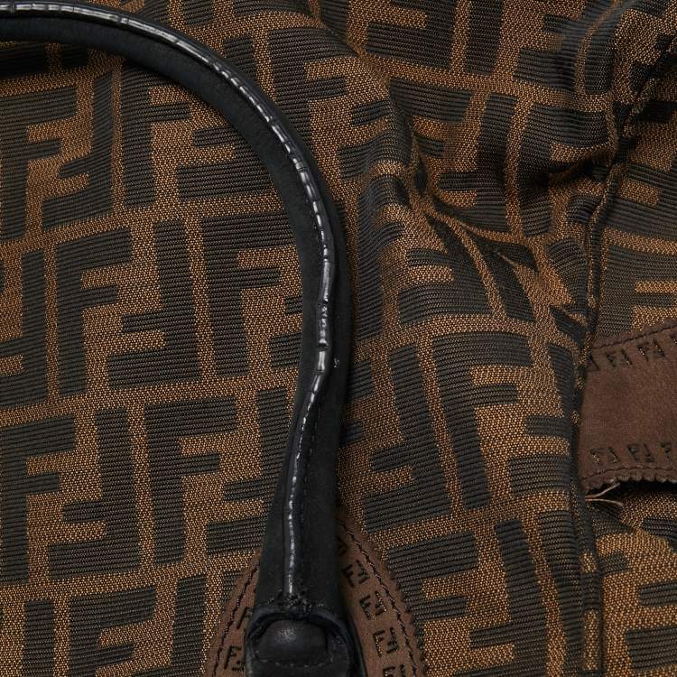 مملوكة مسبقًا Fendi Tobacco/Black Zucca Canvas and Nubuck FF Eyelet Chef De Jour Bag