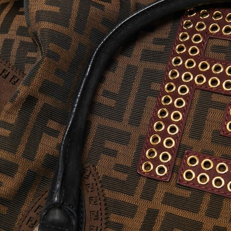 مملوكة مسبقًا Fendi Tobacco/Black Zucca Canvas and Nubuck FF Eyelet Chef De Jour Bag