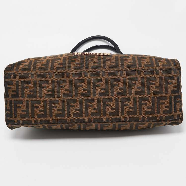 مملوكة مسبقًا Fendi Tobacco/Black Zucca Canvas and Nubuck FF Eyelet Chef De Jour Bag