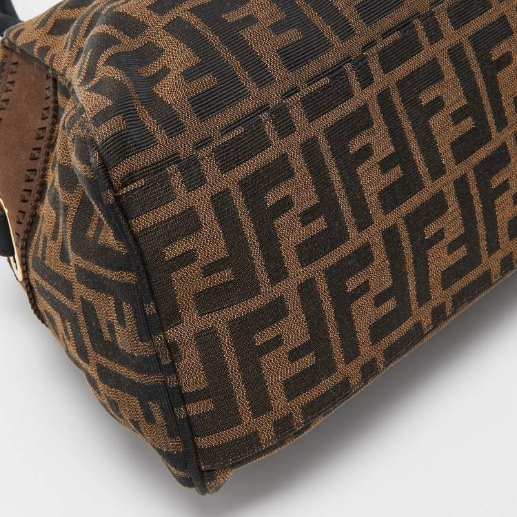 مملوكة مسبقًا Fendi Tobacco/Black Zucca Canvas and Nubuck FF Eyelet Chef De Jour Bag