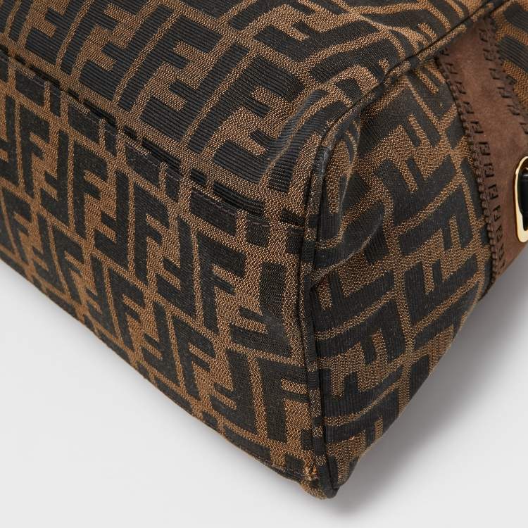 مملوكة مسبقًا Fendi Tobacco/Black Zucca Canvas and Nubuck FF Eyelet Chef De Jour Bag