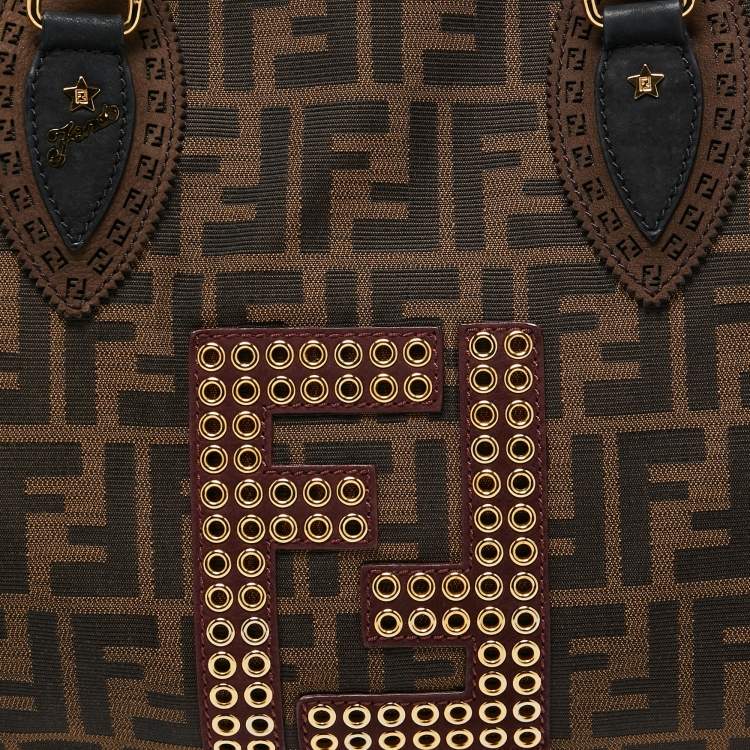 مملوكة مسبقًا Fendi Tobacco/Black Zucca Canvas and Nubuck FF Eyelet Chef De Jour Bag