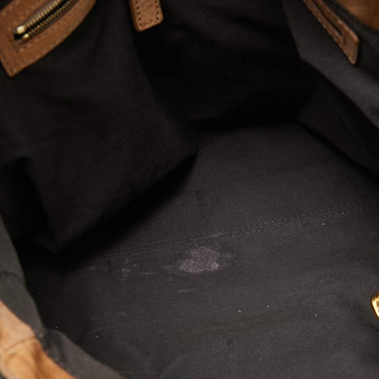 مملوكة مسبقًا Fendi Tobacco/Black Zucca Canvas and Nubuck FF Eyelet Chef De Jour Bag