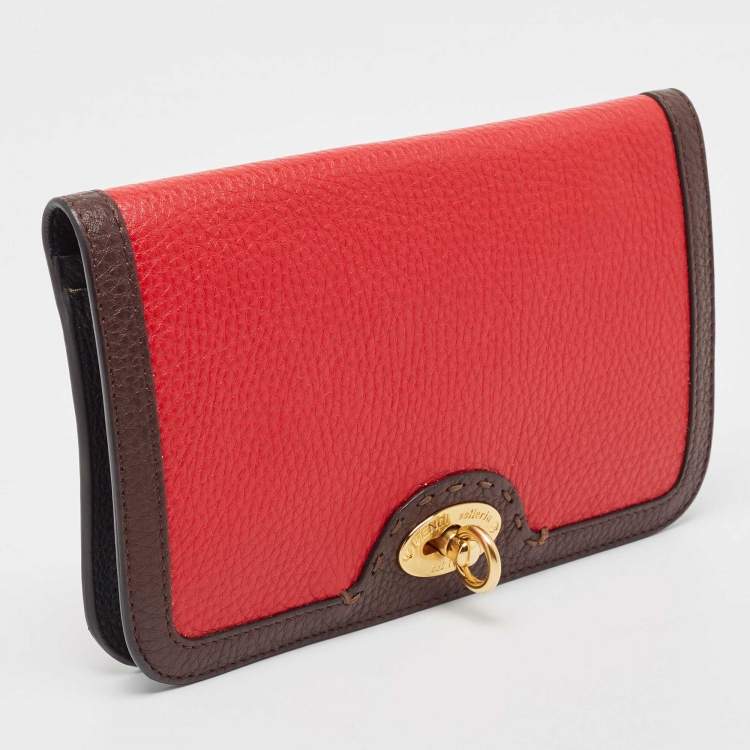 Pre Owned Fendi Dark Brown/Red Selleria Leather Flap Clutch