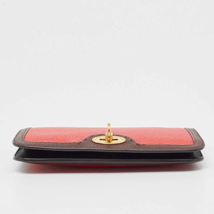 Pre Owned Fendi Dark Brown/Red Selleria Leather Flap Clutch