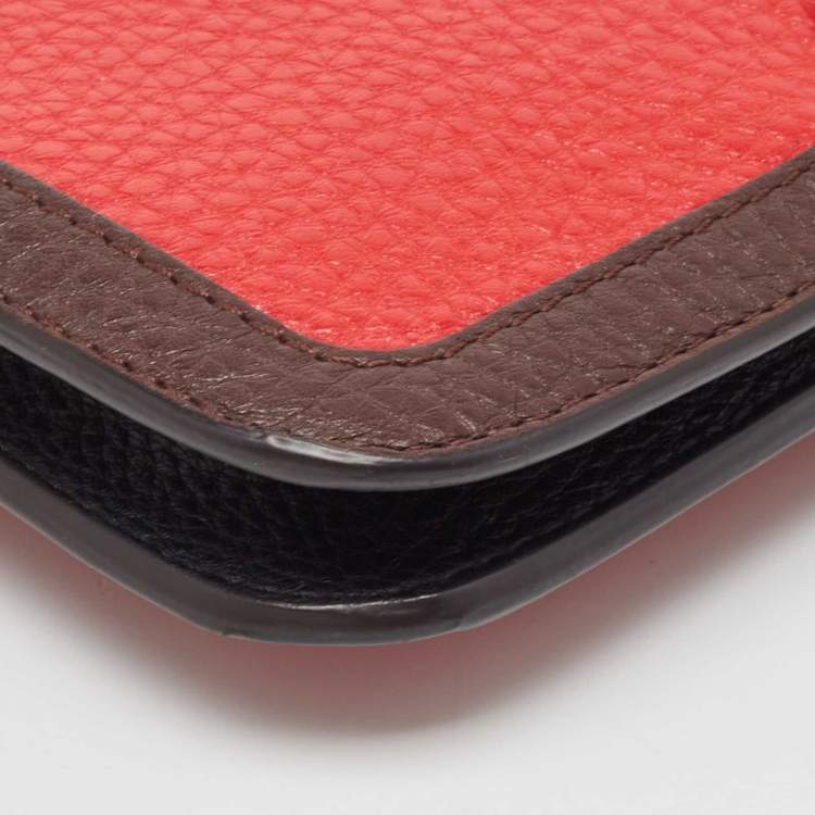 Pre Owned Fendi Dark Brown/Red Selleria Leather Flap Clutch