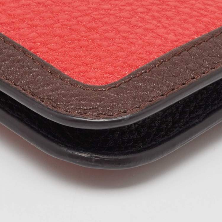 Pre Owned Fendi Dark Brown/Red Selleria Leather Flap Clutch